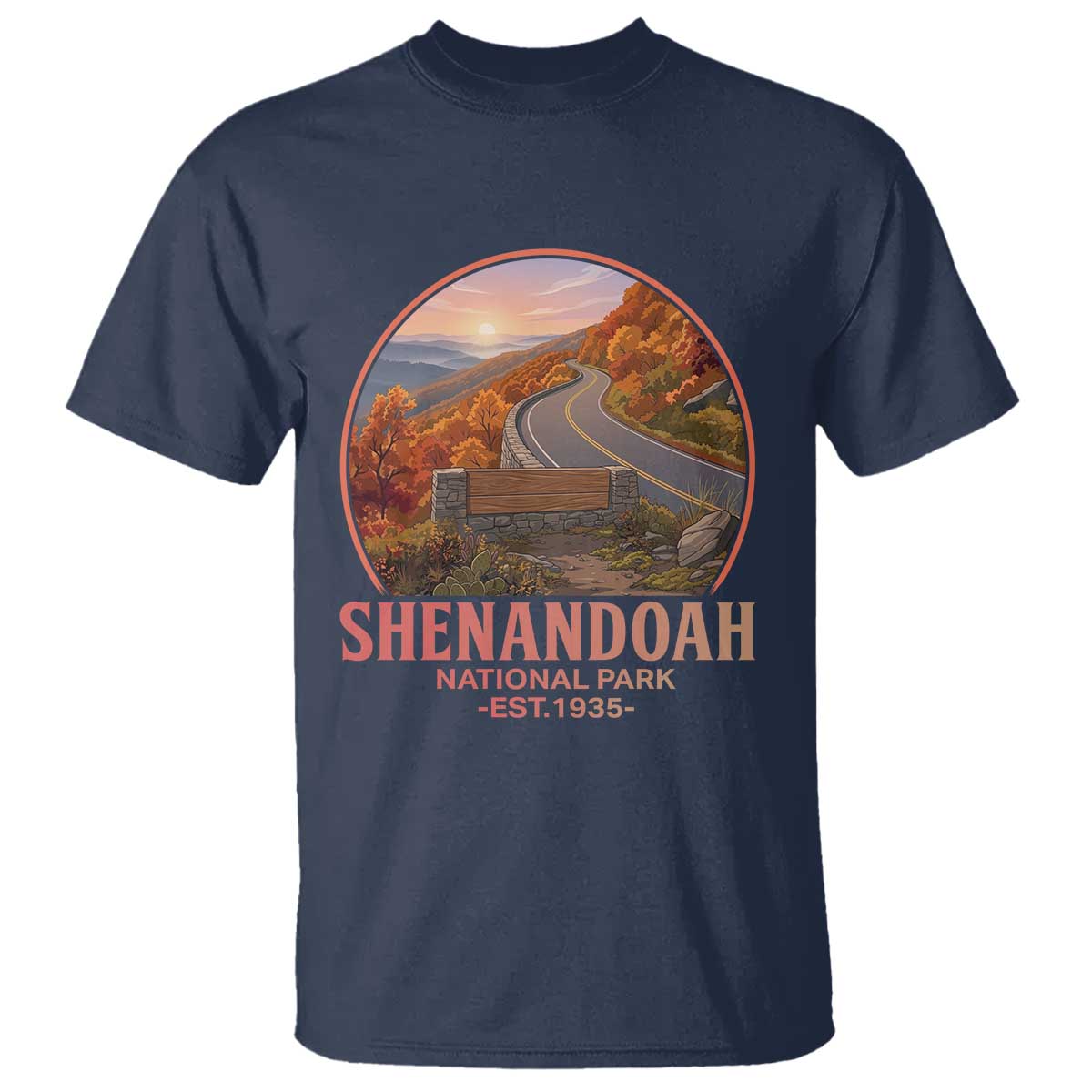 Shenandoah National Park T Shirt Vintage Virginia Mountain Landscape TS14 Navy Print Your Wear