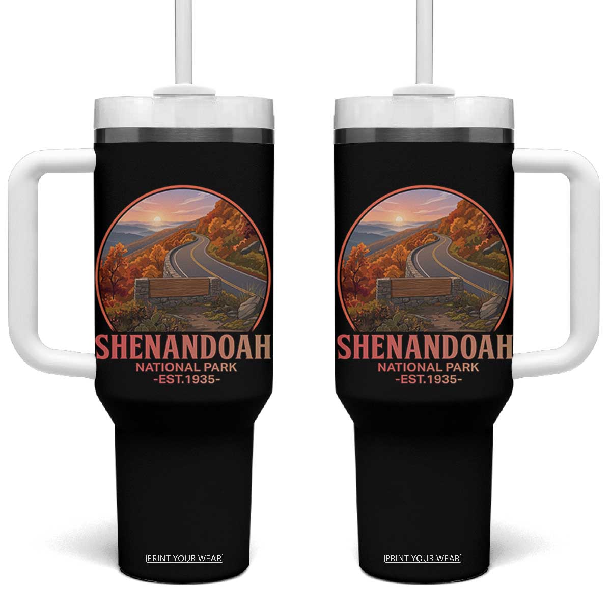 Shenandoah National Park Tumbler With Handle Vintage Virginia Mountain Landscape TS14 One Size: 40 oz Black Print Your Wear