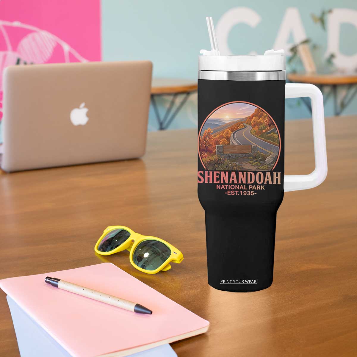 Shenandoah National Park Tumbler With Handle Vintage Virginia Mountain Landscape TS14 Print Your Wear