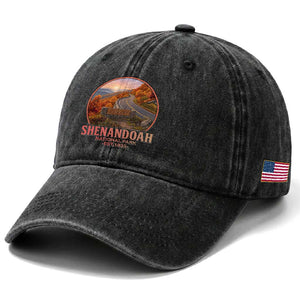 Shenandoah National Park Washed Cotton Baseball Cap Vintage Virginia Mountain Landscape TS14 Print Your Wear