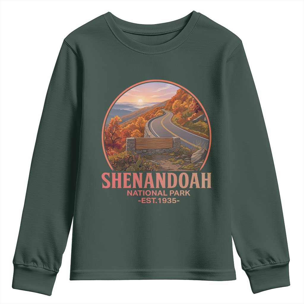 Shenandoah National Park Youth Sweatshirt Vintage Virginia Mountain Landscape TS14 Dark Forest Green Print Your Wear