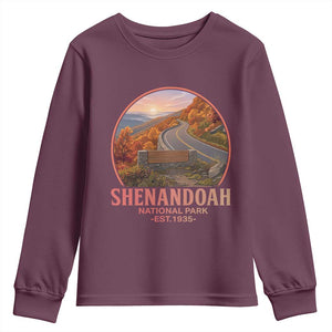 Shenandoah National Park Youth Sweatshirt Vintage Virginia Mountain Landscape TS14 Maroon Print Your Wear