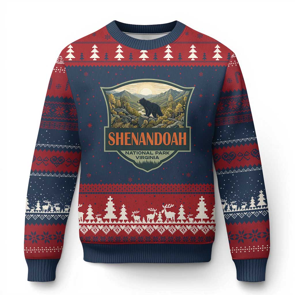 Shenandoah National Park Ugly Christmas Sweater Virginia Black Bear Mountain TS14 Navy Red Print Your Wear