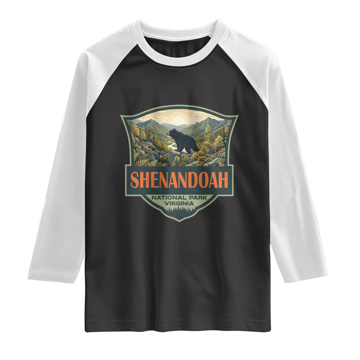 Shenandoah National Park Raglan Shirt Virginia Black Bear Mountain TS14 Black White Print Your Wear