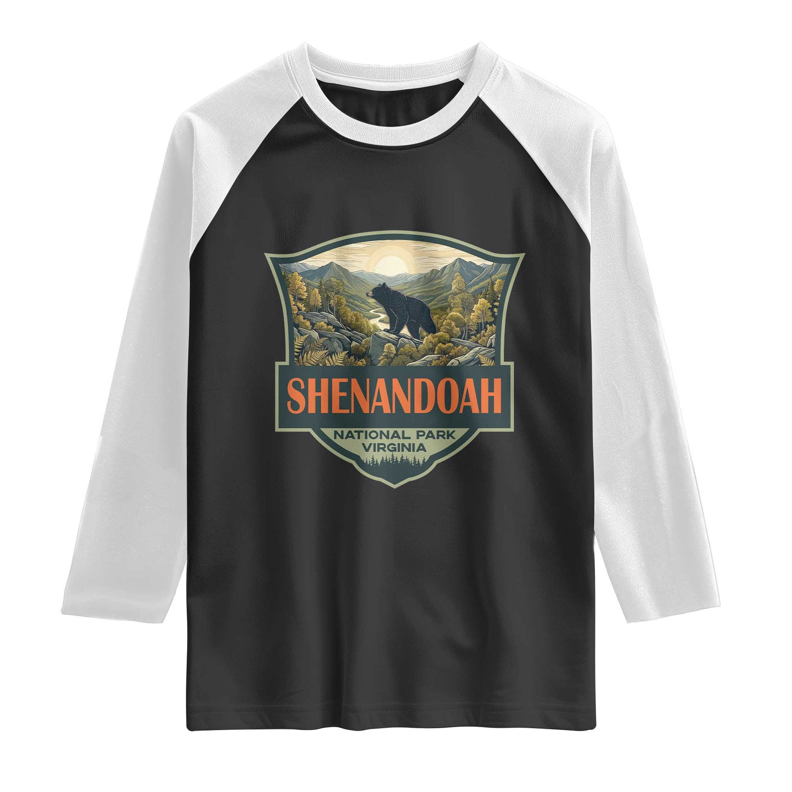 Shenandoah National Park Raglan Shirt Virginia Black Bear Mountain TS14 Black White Print Your Wear