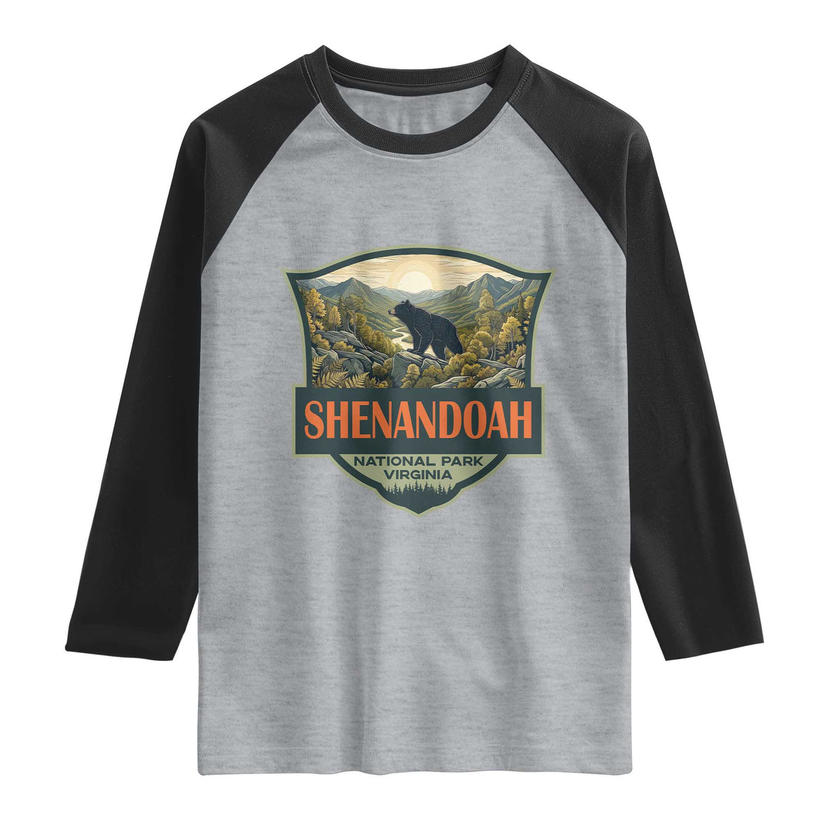 Shenandoah National Park Raglan Shirt Virginia Black Bear Mountain TS14 Heather Gray Black Print Your Wear