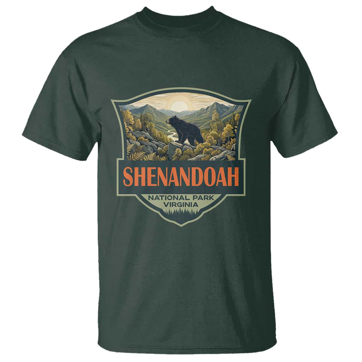 Shenandoah National Park T Shirt Virginia Black Bear Mountain TS14 Dark Forest Green Print Your Wear