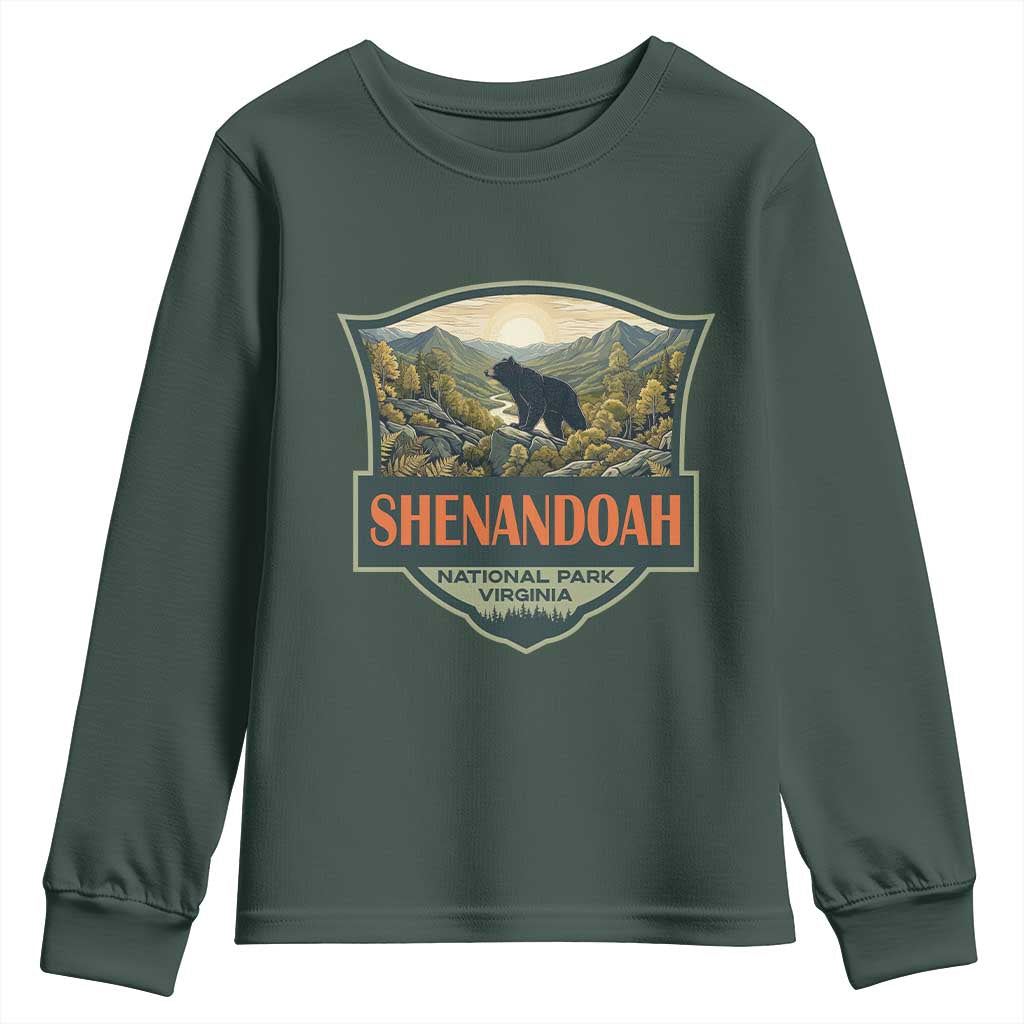 Shenandoah National Park Youth Sweatshirt Virginia Black Bear Mountain TS14 Dark Forest Green Print Your Wear
