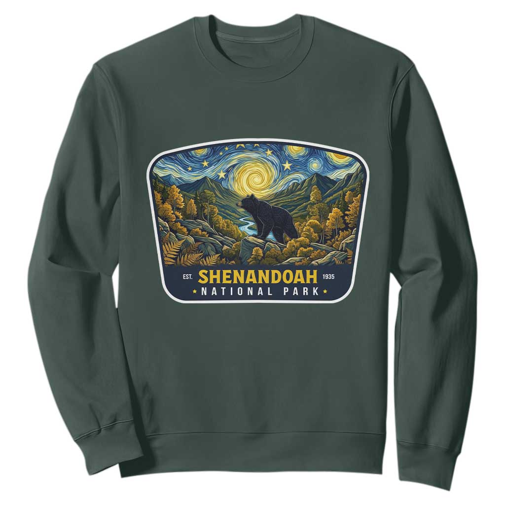 Shenandoah National Park Sweatshirt Starry Night Virginia Bear Mountain TS14 Dark Forest Green Print Your Wear