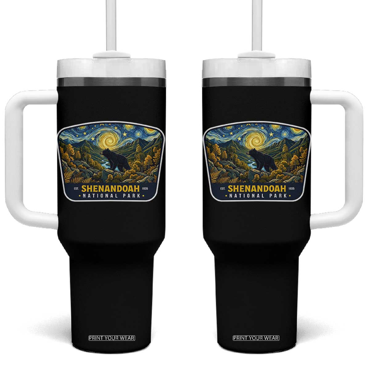 Shenandoah National Park Tumbler With Handle Starry Night Virginia Bear Mountain TS14 One Size: 40 oz Black Print Your Wear