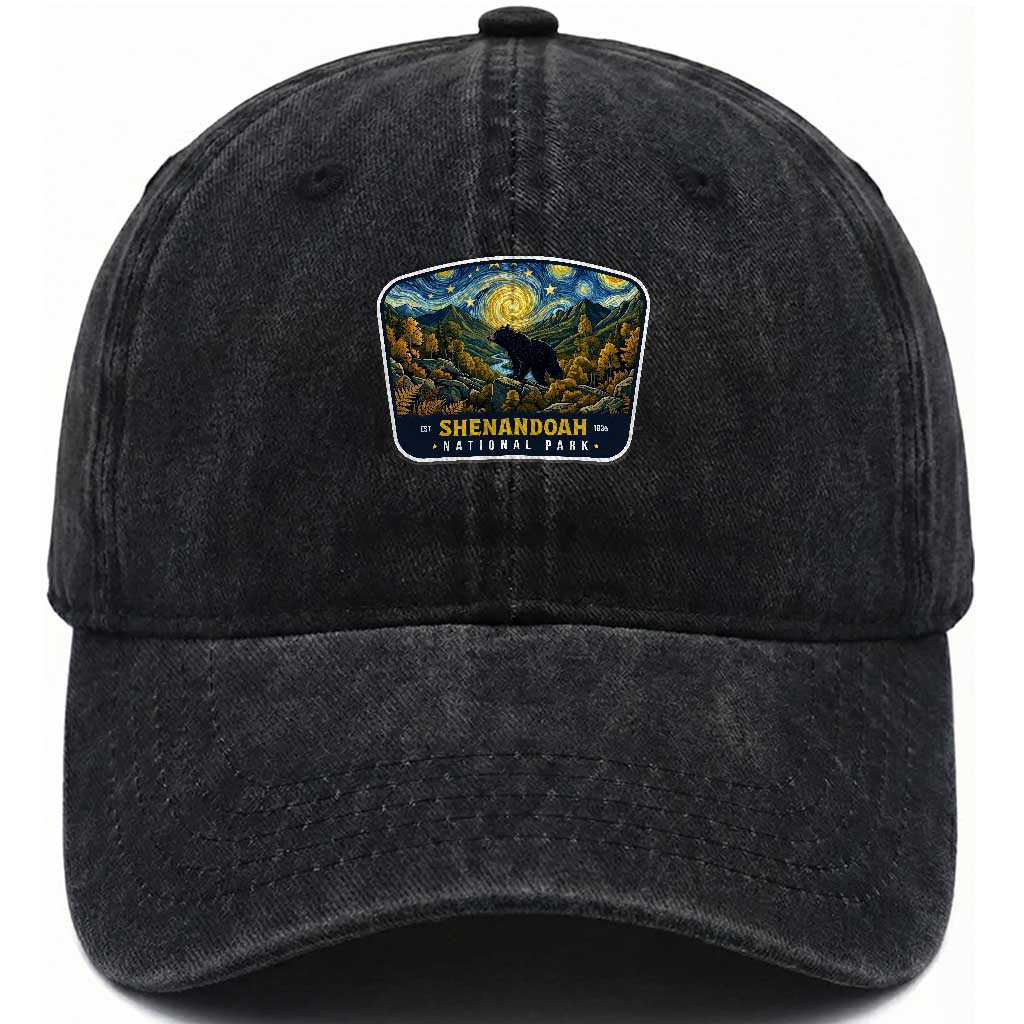Shenandoah National Park Washed Cotton Baseball Cap Starry Night Virginia Bear Mountain TS14 Print Your Wear