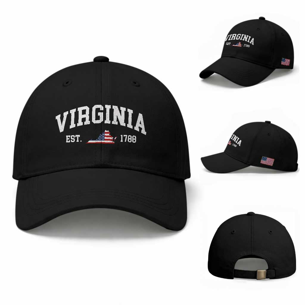 Virginia American Flag Map Baseball Cap State Travel Souvenir TS14 Baseball Cap Universal Fit Black Print Your Wear