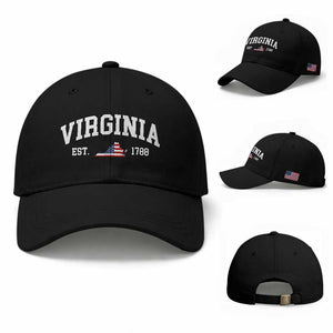 Virginia American Flag Map Baseball Cap State Travel Souvenir TS14 Baseball Cap Universal Fit Black Print Your Wear