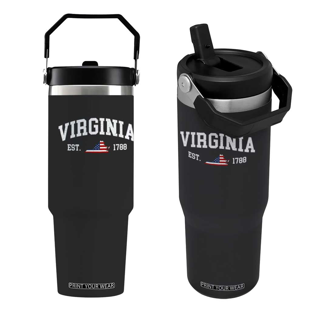 Virginia American Flag Map Flip Straw Tumbler State Travel Souvenir TS14 One Size: 30 oz Black Print Your Wear