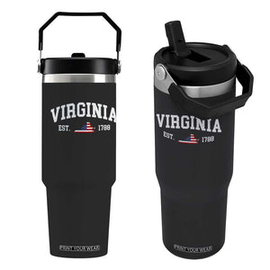 Virginia American Flag Map Flip Straw Tumbler State Travel Souvenir TS14 One Size: 30 oz Black Print Your Wear