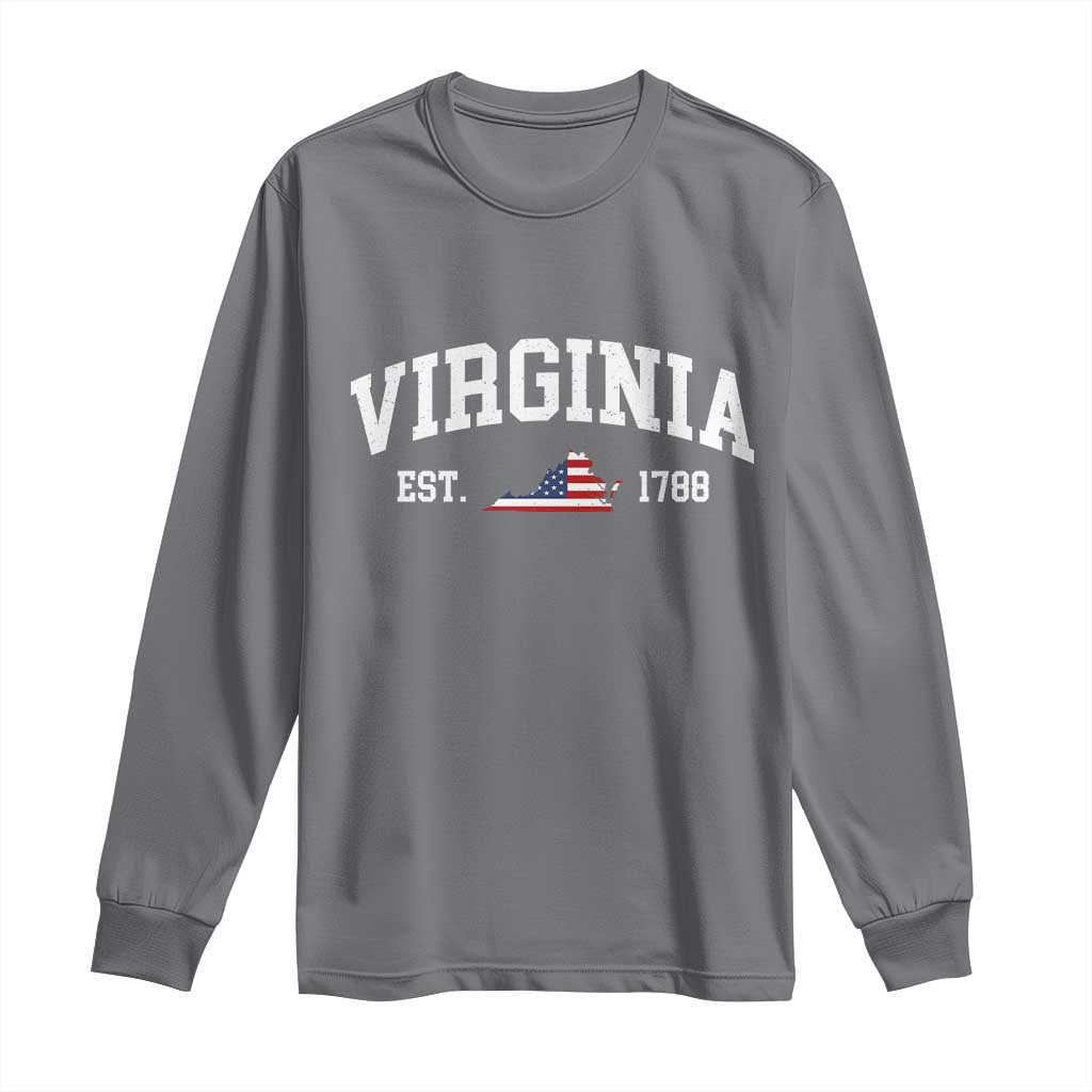 Virginia American Flag Map Long Sleeve Shirt State Travel Souvenir TS14 Charcoal Print Your Wear