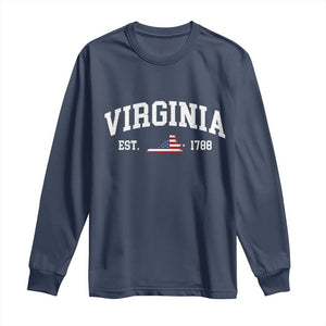 Virginia American Flag Map Long Sleeve Shirt State Travel Souvenir TS14 Navy Print Your Wear