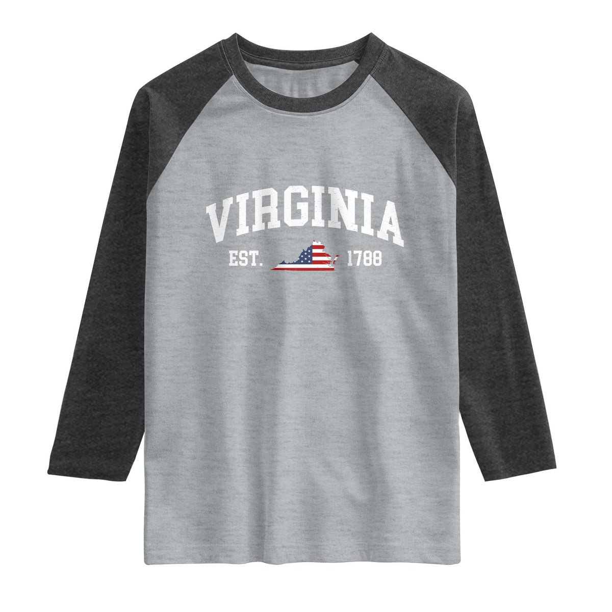 Virginia American Flag Map Raglan Shirt State Travel Souvenir TS14 Heather Gray Heather Charcoal Print Your Wear