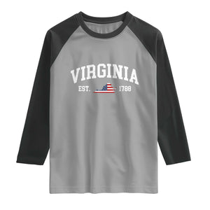 Virginia American Flag Map Raglan Shirt State Travel Souvenir TS14 Sport Gray Black Print Your Wear