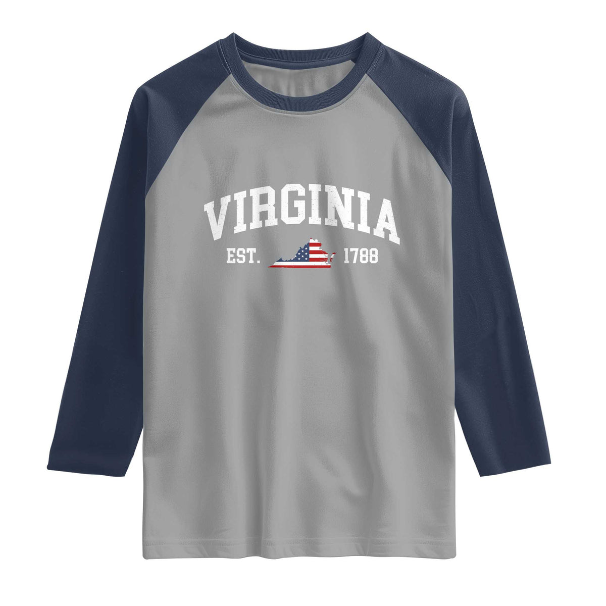 Virginia American Flag Map Raglan Shirt State Travel Souvenir TS14 Sport Gray Navy Print Your Wear