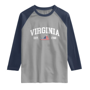 Virginia American Flag Map Raglan Shirt State Travel Souvenir TS14 Sport Gray Navy Print Your Wear