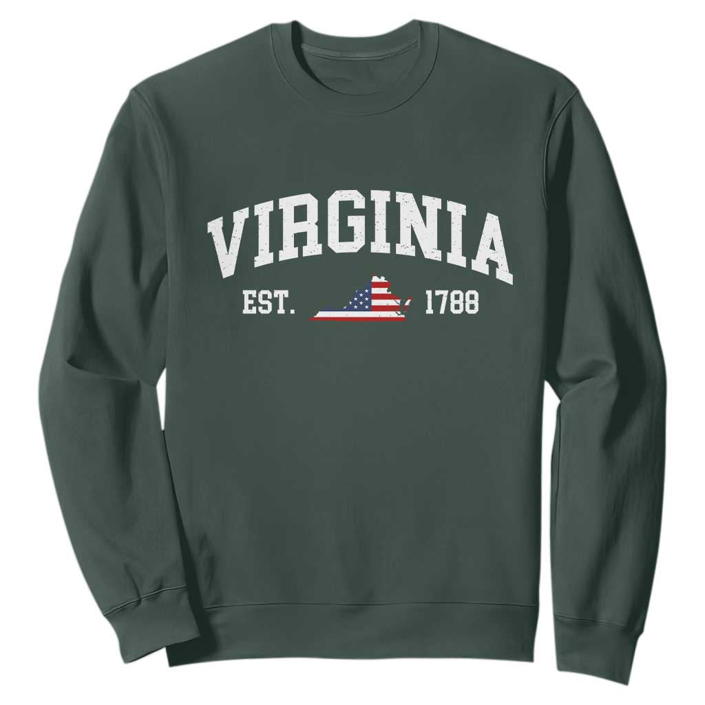 Virginia American Flag Map Sweatshirt State Travel Souvenir TS14 Dark Forest Green Print Your Wear