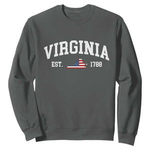Virginia American Flag Map Sweatshirt State Travel Souvenir TS14 Dark Heather Print Your Wear