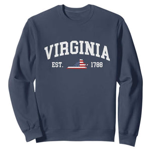 Virginia American Flag Map Sweatshirt State Travel Souvenir TS14 Navy Print Your Wear