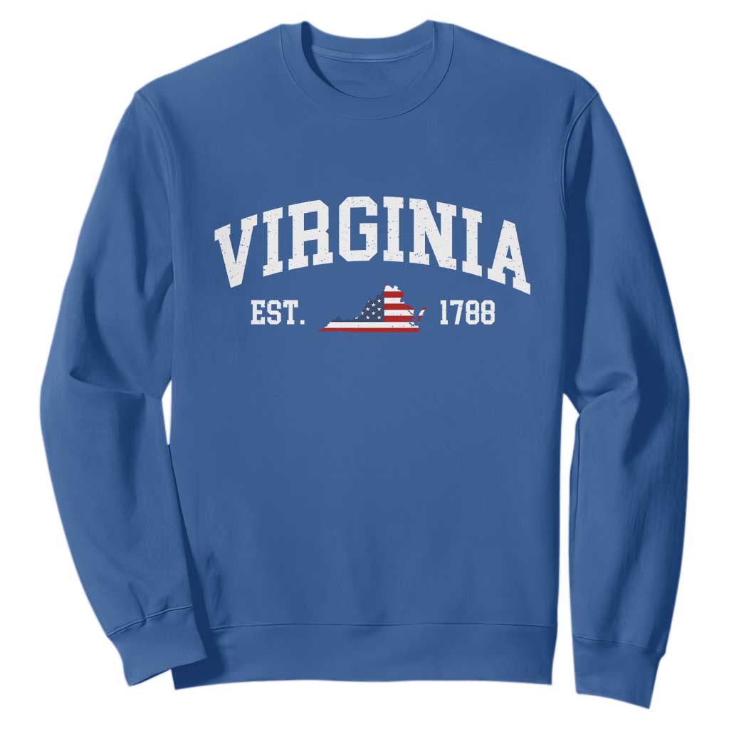Virginia American Flag Map Sweatshirt State Travel Souvenir TS14 Royal Blue Print Your Wear