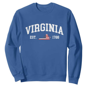 Virginia American Flag Map Sweatshirt State Travel Souvenir TS14 Royal Blue Print Your Wear