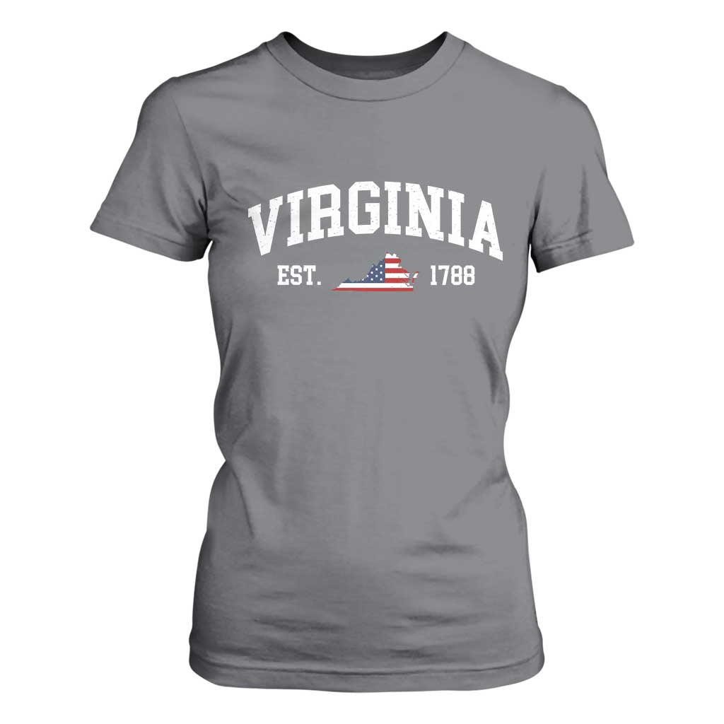 Virginia American Flag Map T Shirt For Women State Travel Souvenir TS14 Charcoal Print Your Wear