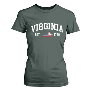 Virginia American Flag Map T Shirt For Women State Travel Souvenir TS14 Dark Forest Green Print Your Wear