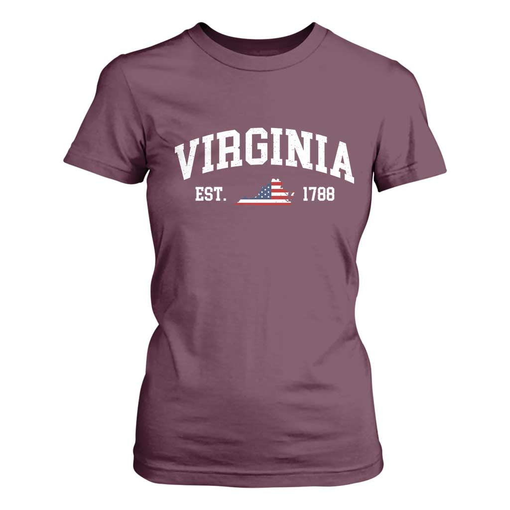 Virginia American Flag Map T Shirt For Women State Travel Souvenir TS14 Maroon Print Your Wear