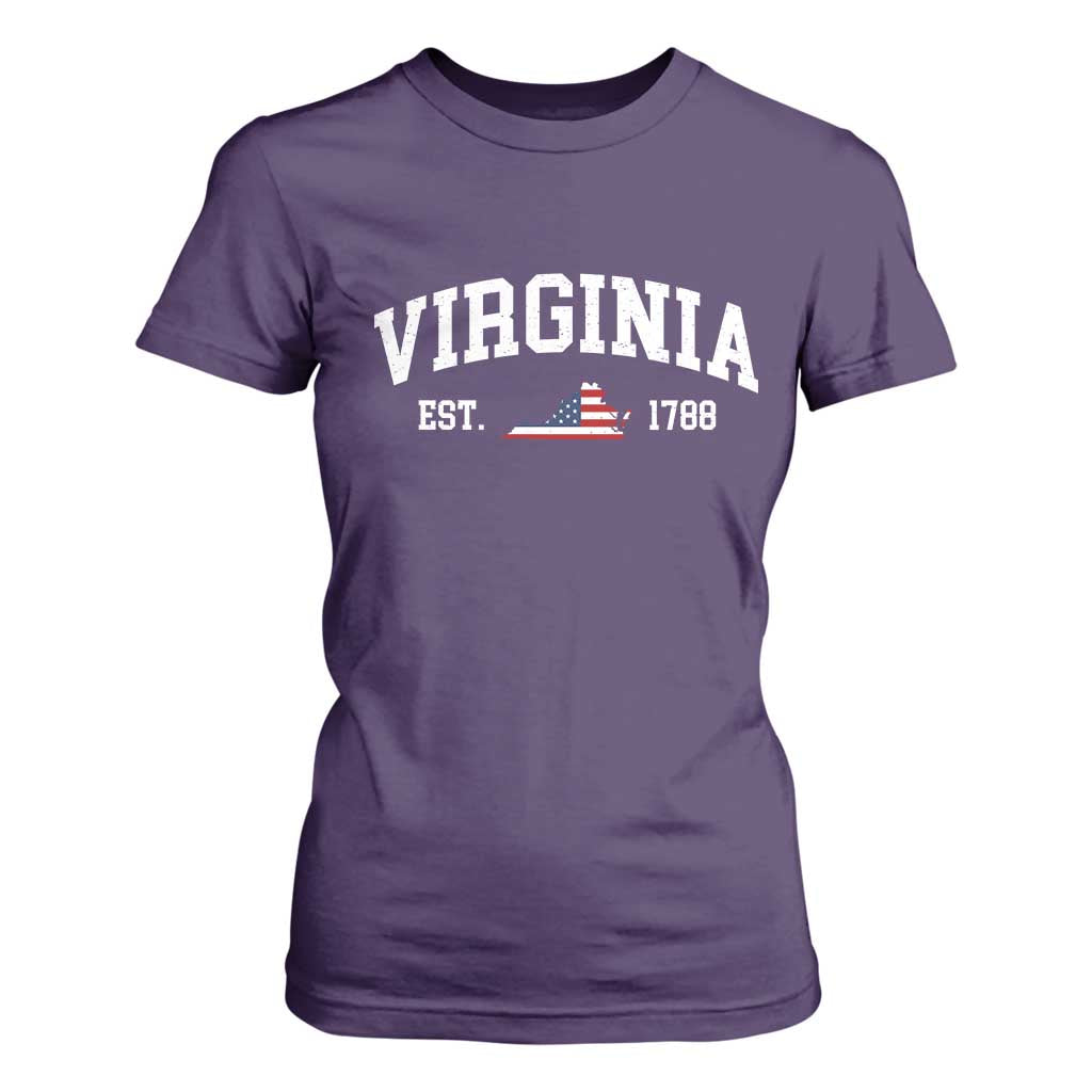Virginia American Flag Map T Shirt For Women State Travel Souvenir TS14 Purple Print Your Wear