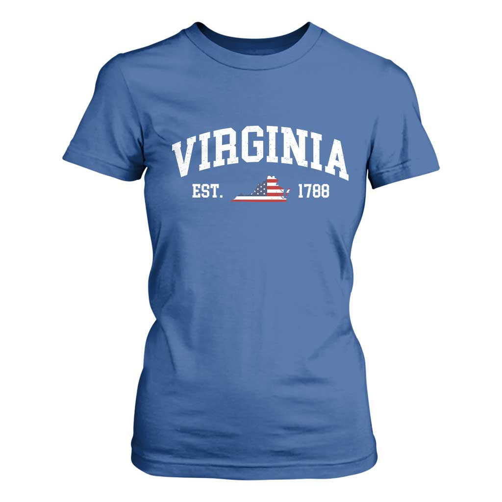 Virginia American Flag Map T Shirt For Women State Travel Souvenir TS14 Royal Blue Print Your Wear