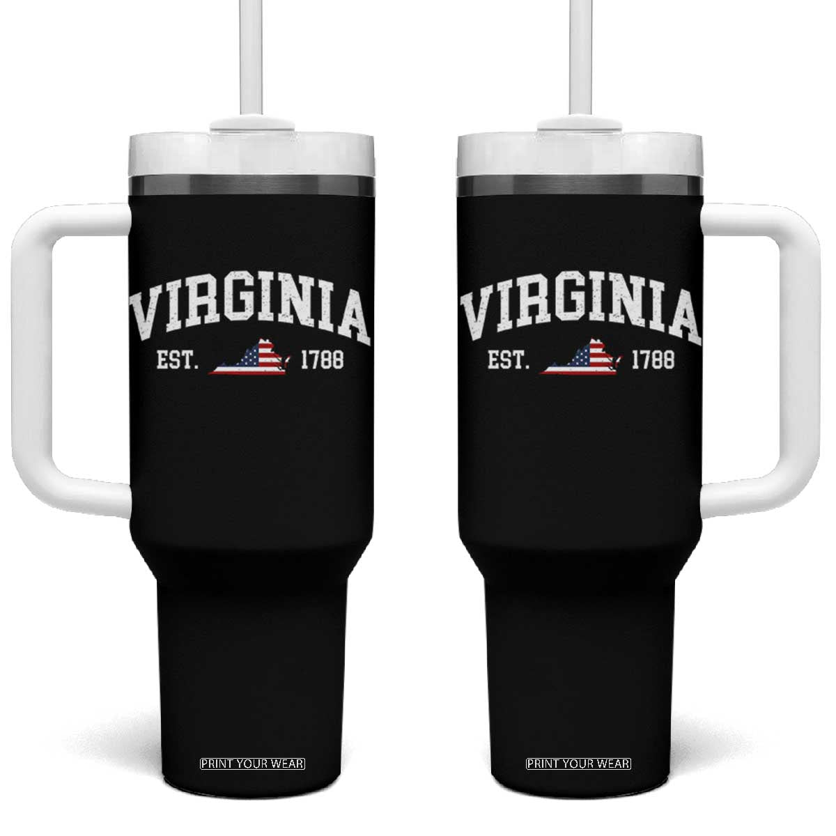 Virginia American Flag Map Tumbler With Handle State Travel Souvenir TS14 One Size: 40 oz Black Print Your Wear