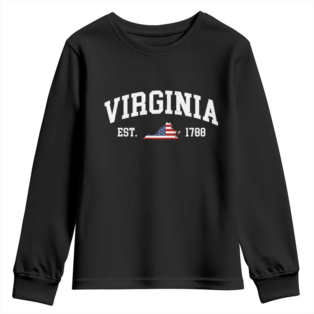 Virginia American Flag Map Youth Sweatshirt State Travel Souvenir TS14 Black Print Your Wear