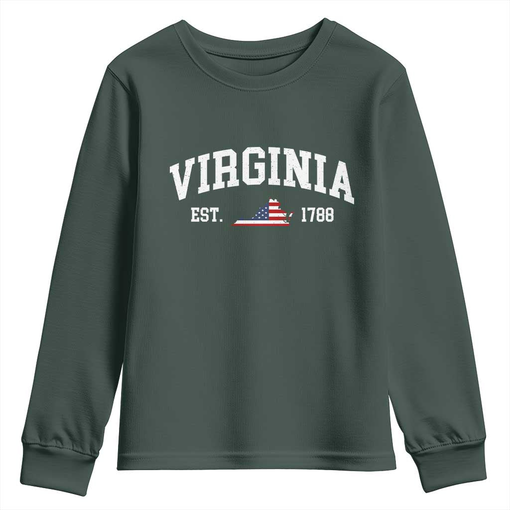 Virginia American Flag Map Youth Sweatshirt State Travel Souvenir TS14 Dark Forest Green Print Your Wear
