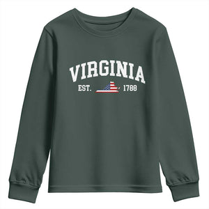 Virginia American Flag Map Youth Sweatshirt State Travel Souvenir TS14 Dark Forest Green Print Your Wear