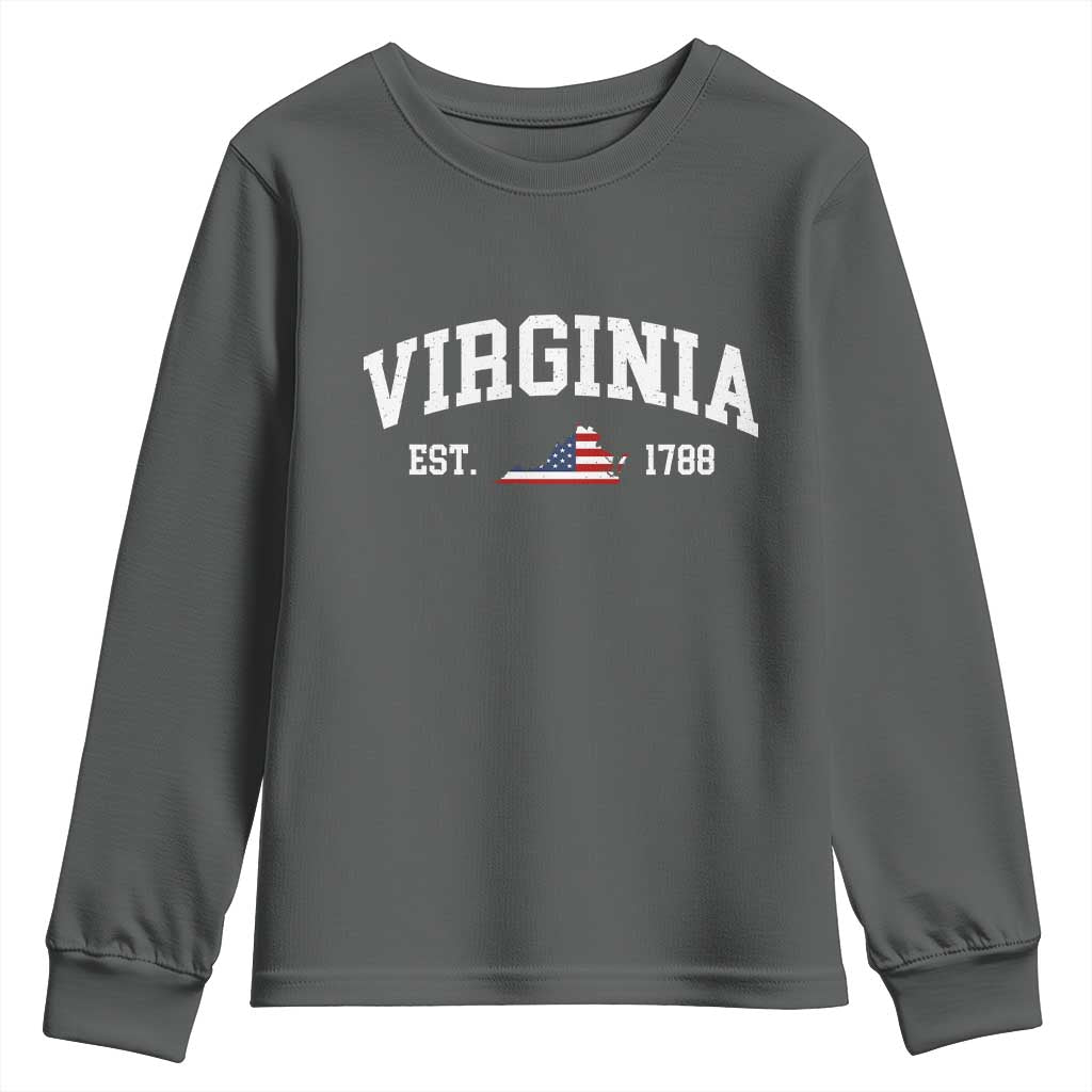 Virginia American Flag Map Youth Sweatshirt State Travel Souvenir TS14 Dark Heather Print Your Wear