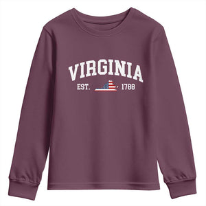 Virginia American Flag Map Youth Sweatshirt State Travel Souvenir TS14 Maroon Print Your Wear