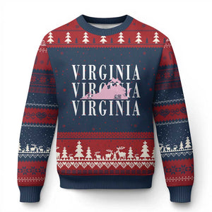 Virginia State Map Ugly Christmas Sweater East Coast State Pride Travel Gift