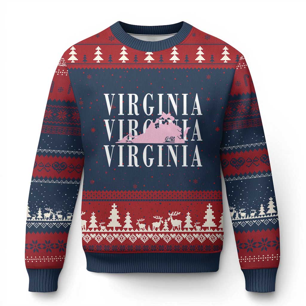 Virginia State Map Ugly Christmas Sweater East Coast State Pride Travel Gift TS14 Navy Red Print Your Wear