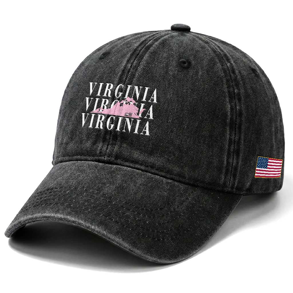 Virginia State Map Washed Cotton Baseball Cap East Coast State Pride Travel Gift