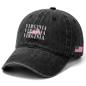 Virginia State Map Washed Cotton Baseball Cap East Coast State Pride Travel Gift