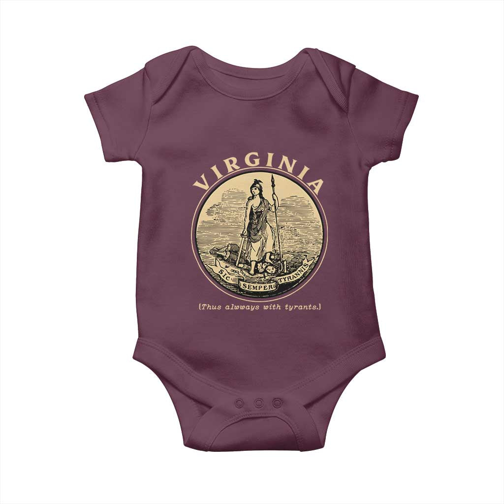 Vintage Virginia Motto Sic Semper Tyrannis Baby Onesie TS14 Maroon Print Your Wear