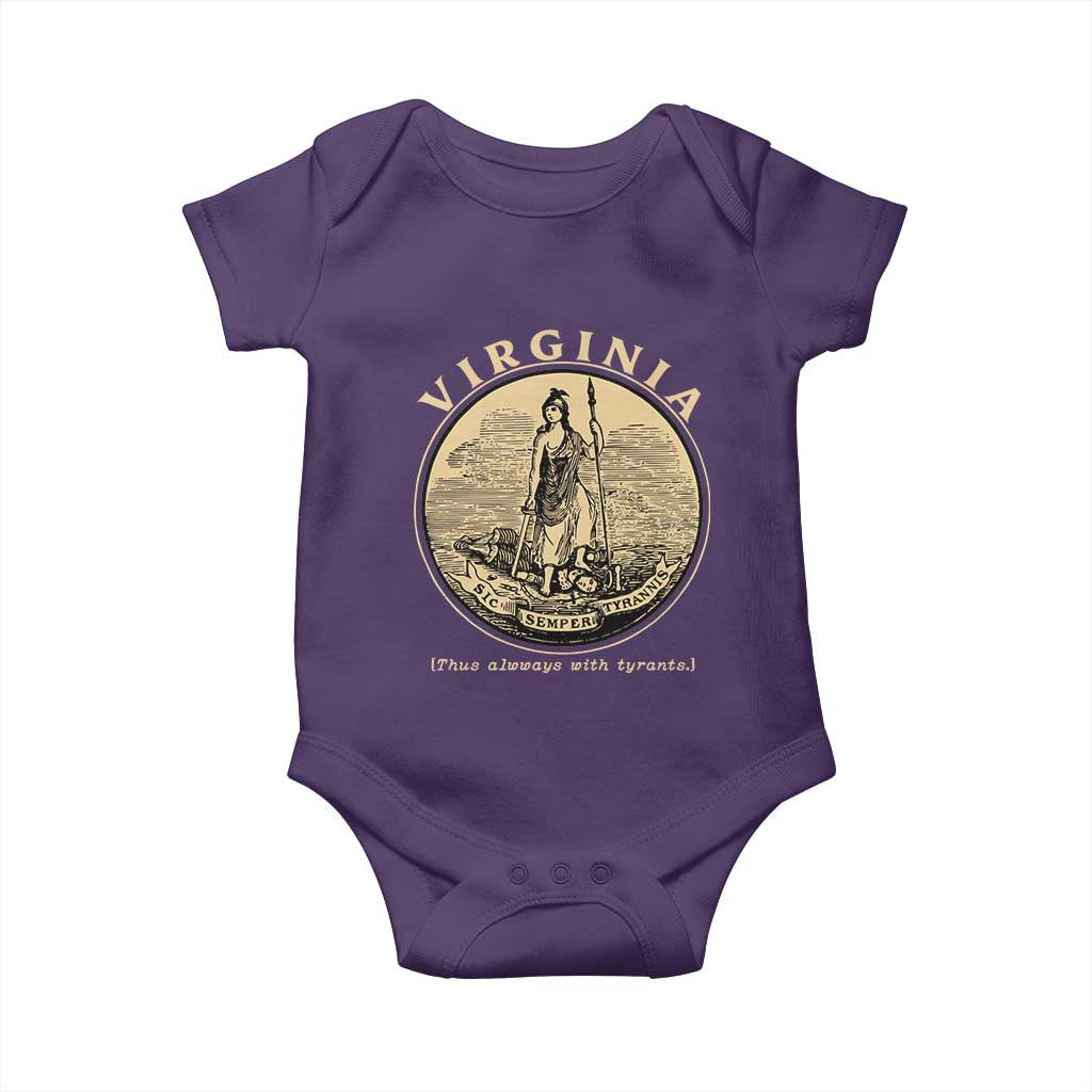 Vintage Virginia Motto Sic Semper Tyrannis Baby Onesie TS14 Purple Print Your Wear