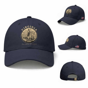Vintage Virginia Motto Sic Semper Tyrannis Baseball Cap TS14 Baseball Cap Universal Fit Navy Print Your Wear