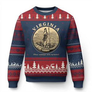 Vintage Virginia Motto Sic Semper Tyrannis Ugly Christmas Sweater TS14 Navy Red Print Your Wear