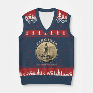 Vintage Virginia Motto Sic Semper Tyrannis V-Neck Knit Sweater Vest TS14 Navy Red Print Your Wear